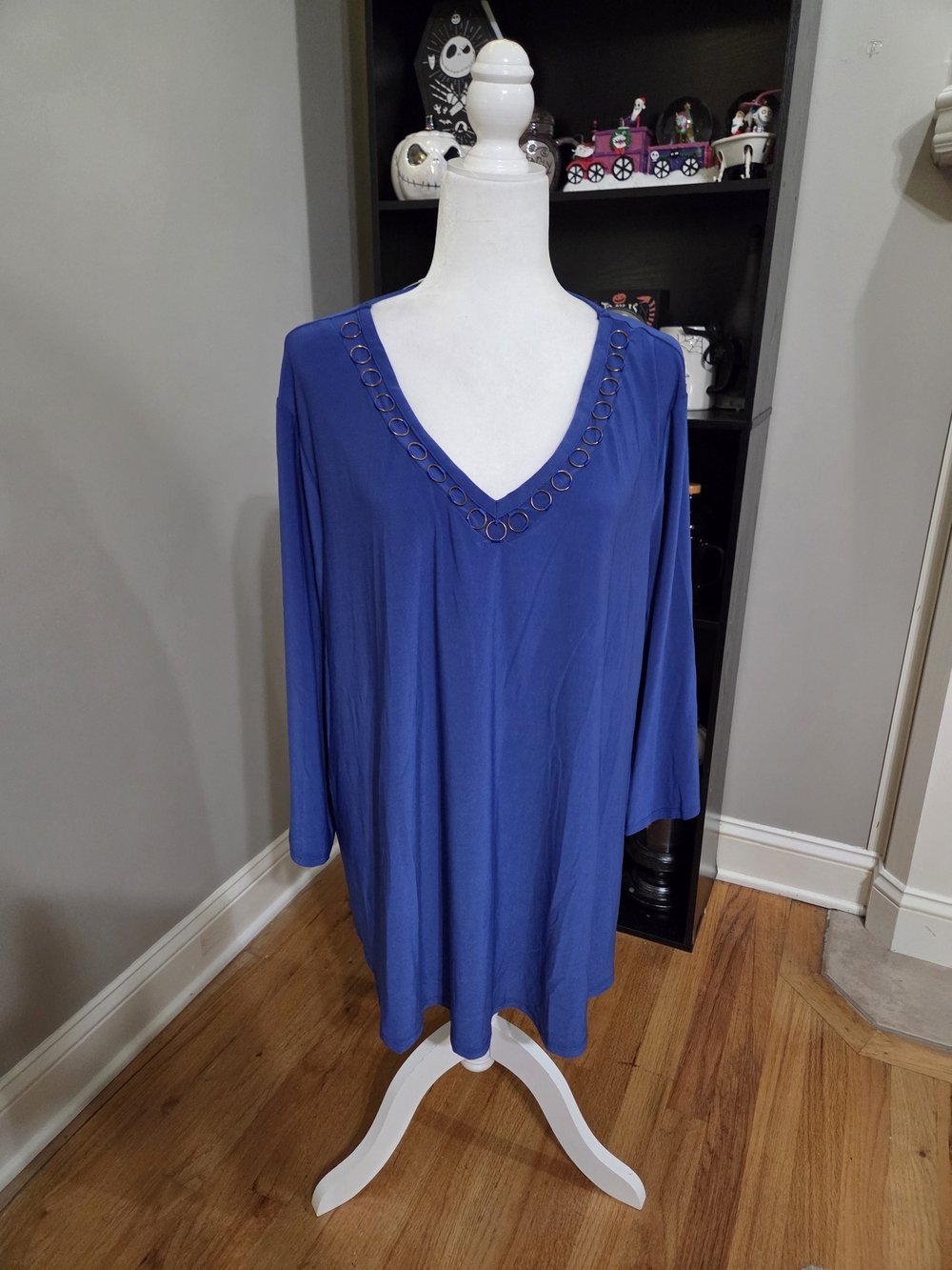 Cato Royal Blue V-Neck Tunic with Grommet Trim